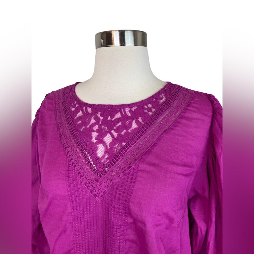 Farm Rio x Anthropologie Women’s Peasant Blouse Top Lace Magenta Pink lace - Picture 6 of 9